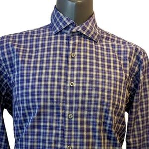 HR2 Purple Plaid Button Front Shirt large  Long Sleeve 100% Cotton